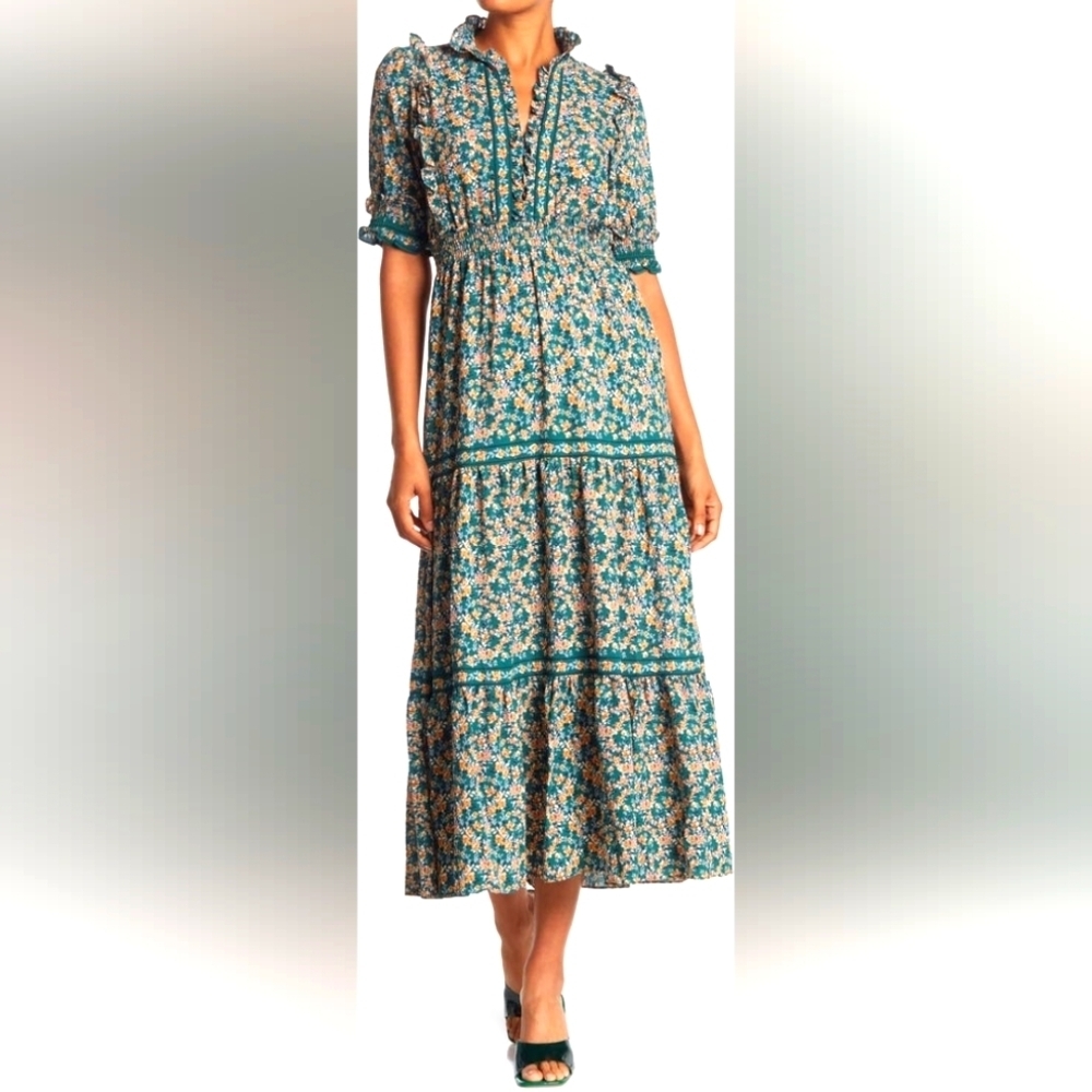 MAX STUDIO Floral Geen-yellow  Print Maxi Dress..SIZE:XS